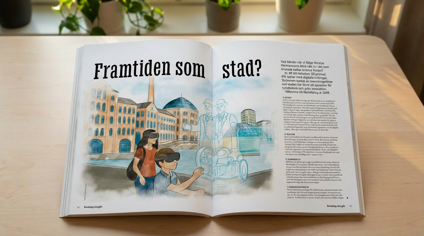 En bild av ett tidningsuppslag som visar illustrationer